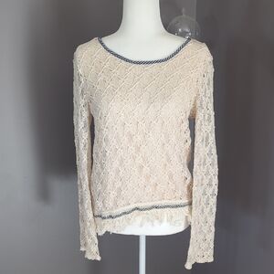 3 For $30. Cream Crochet Long Sleeve Top